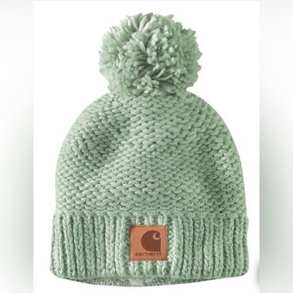 Carhartt Accessories - Carhartt Rib Knit Sherpa Lined‎ Pom Pom Beanie Hat NWT Color Jade D71